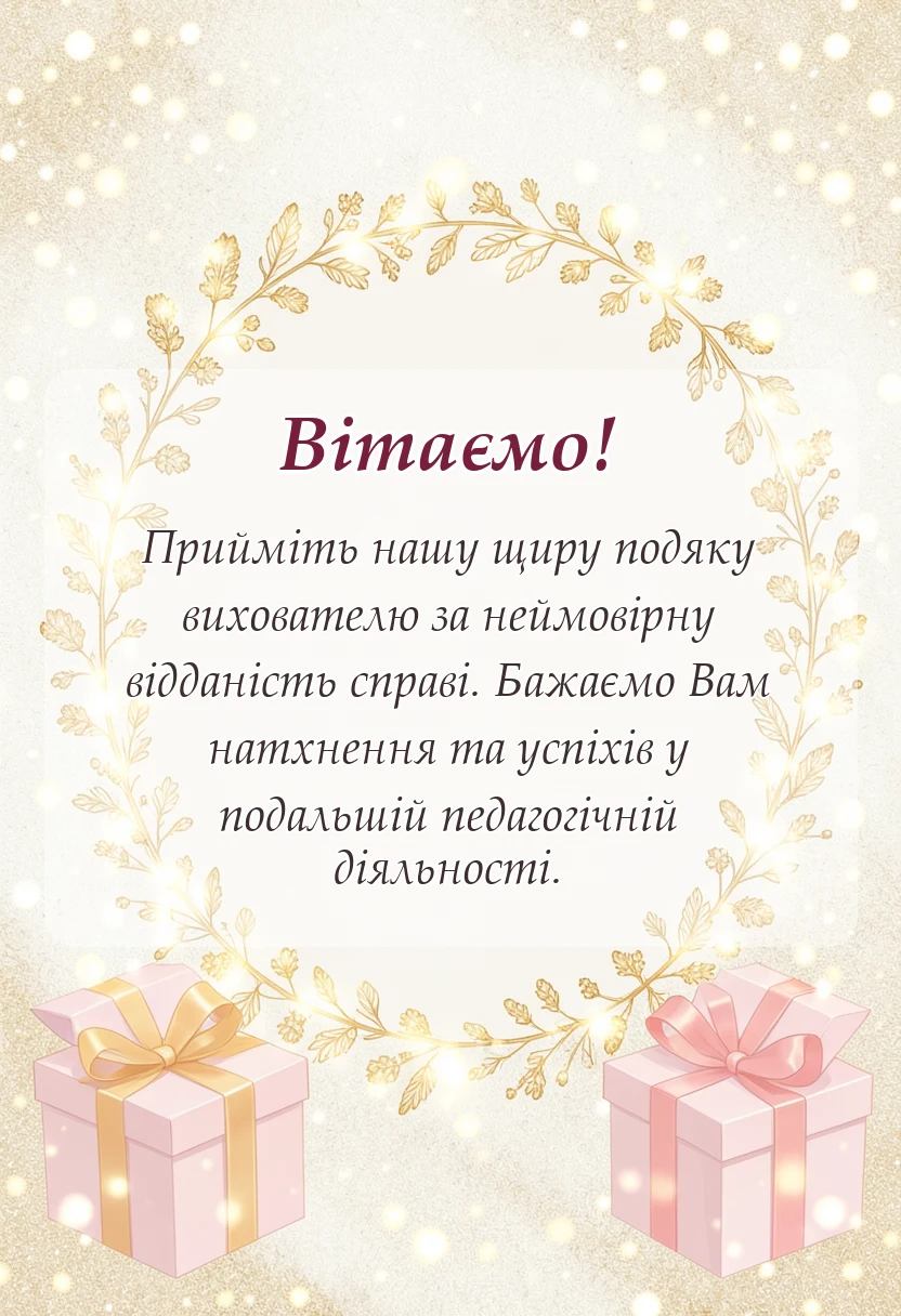 вітальна листівка - подяка вихователю від батьків на випуск