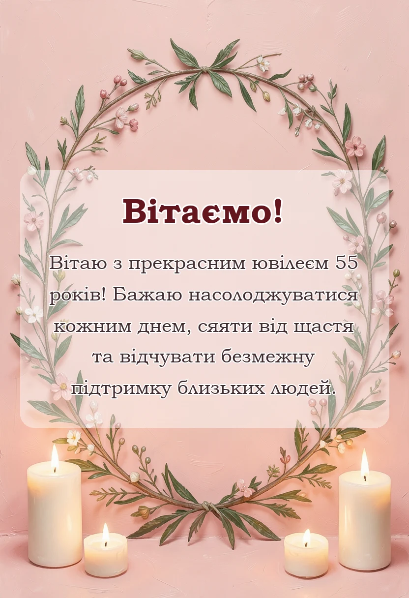 красива листівка: привітання з 55-річчям жінці