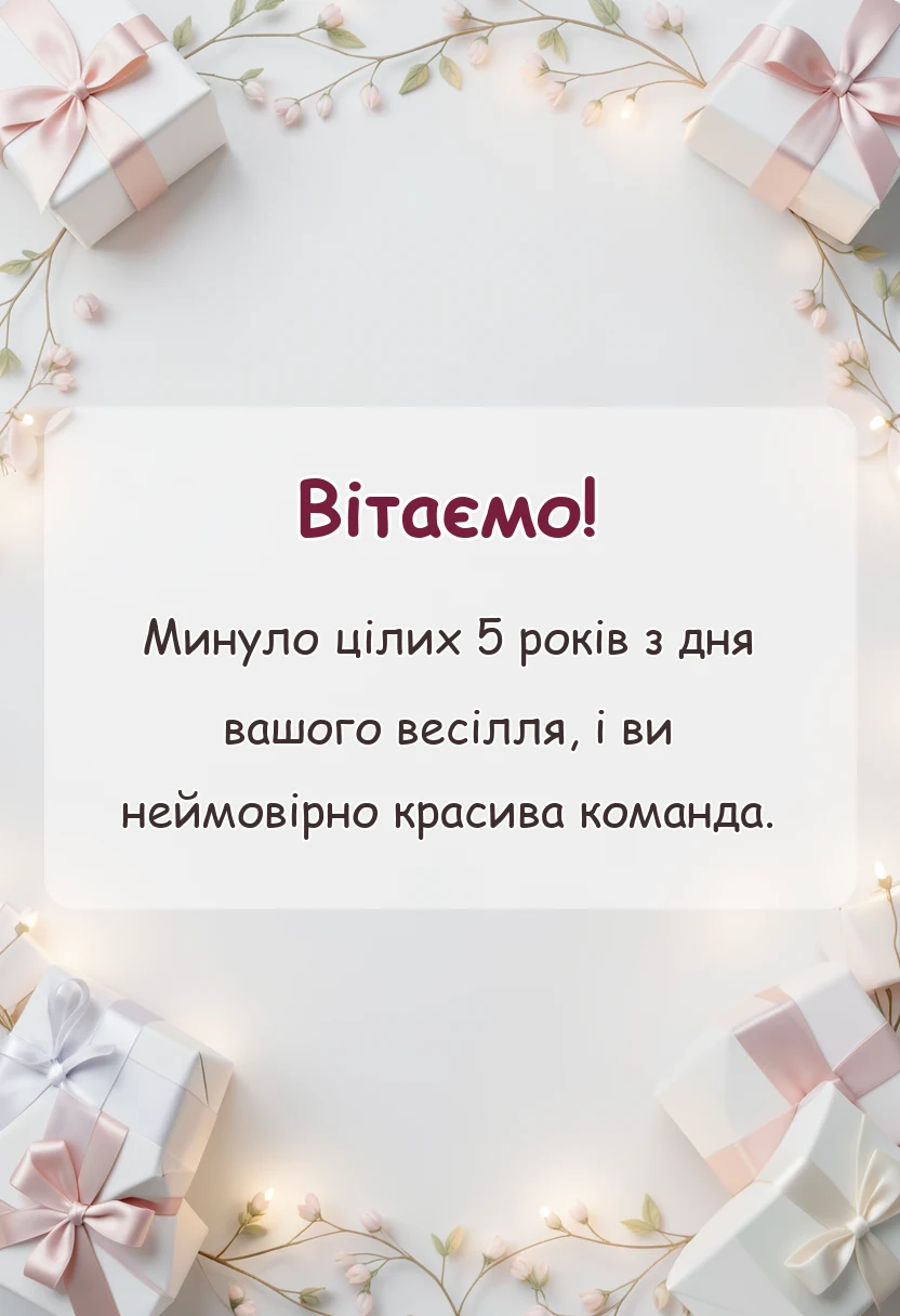 вітальна листівка - привітання з дерев'яним весіллям своїми словами
