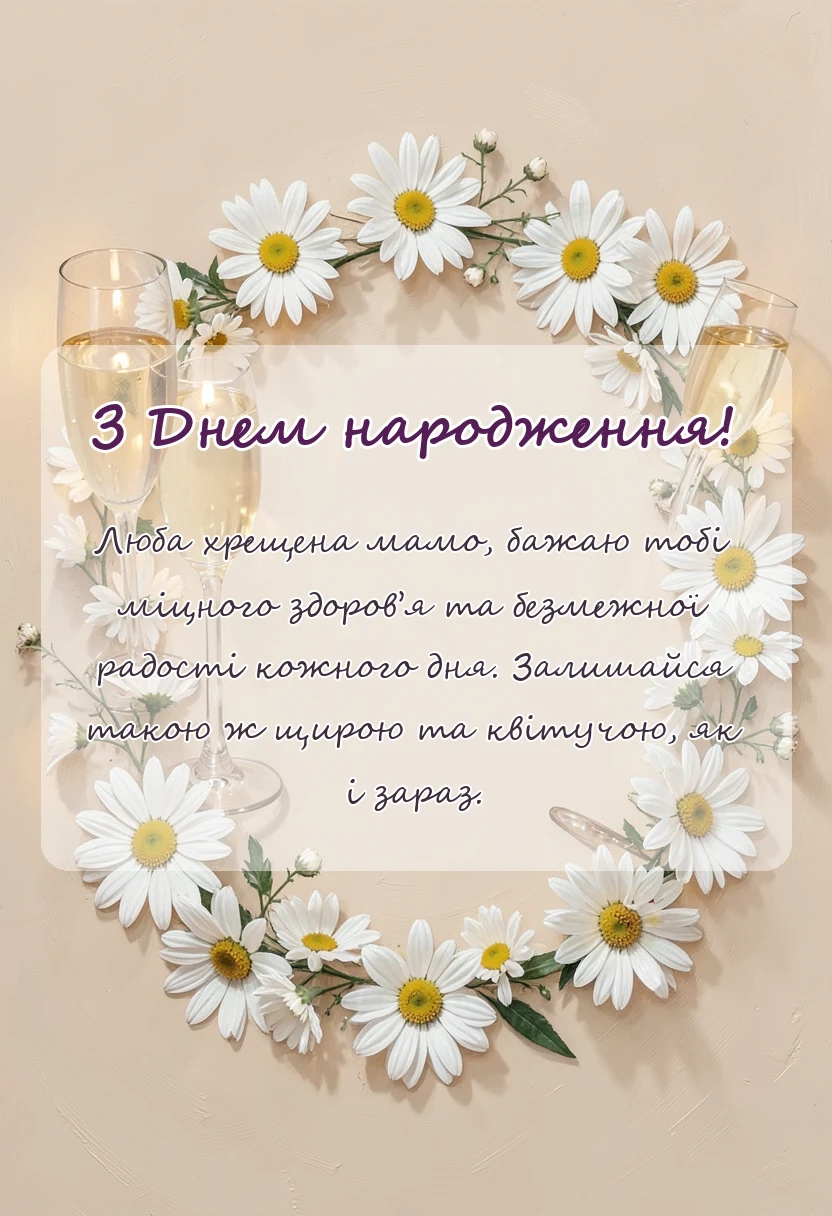 святкова картинка: привітання з днем народження хресній