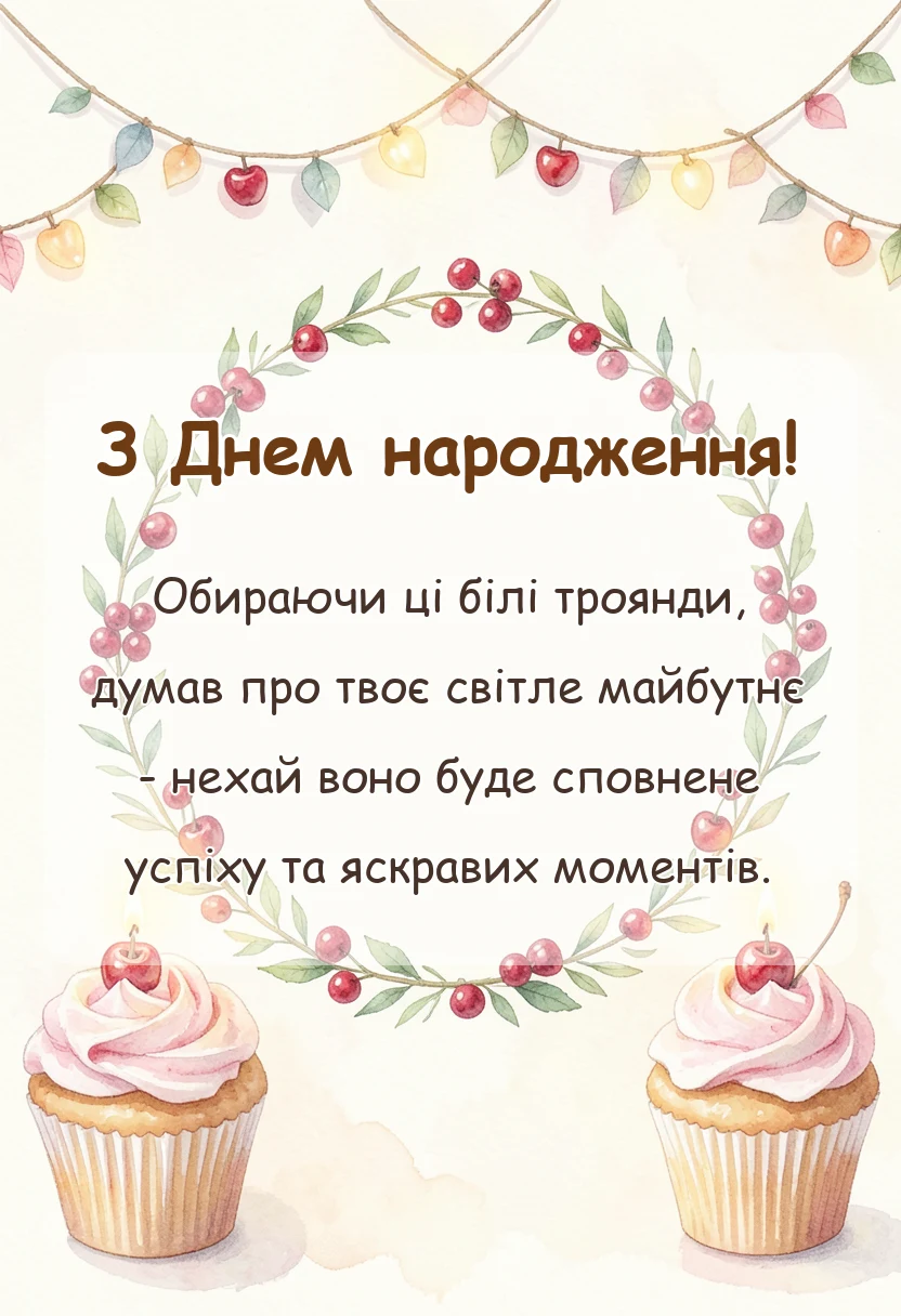 красива листівка: білі троянди з днем народження