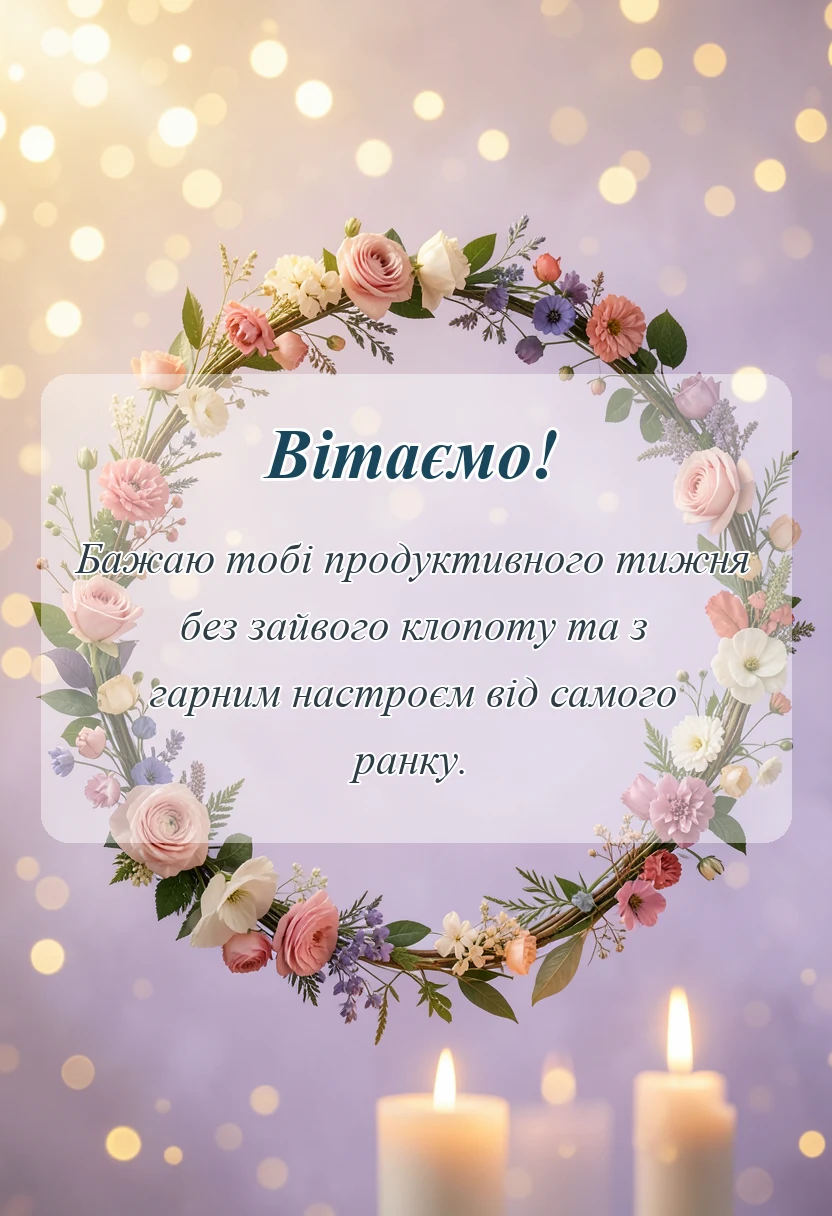 святкова картинка: побажання гарного початку тижня