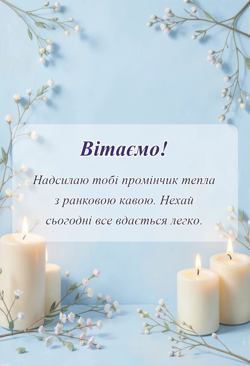 святкова картинка: привітання доброго ранку кава і квіти