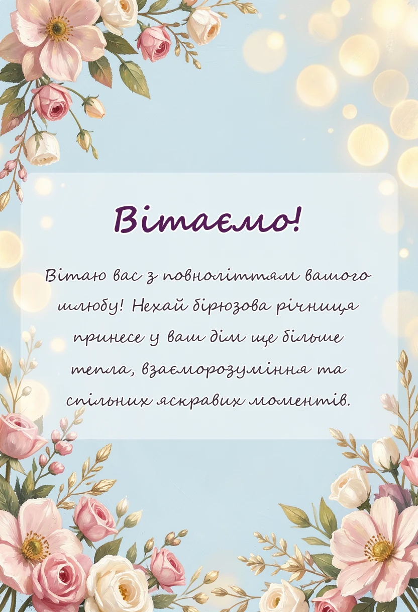 красива листівка: привітання з 18 років весілля