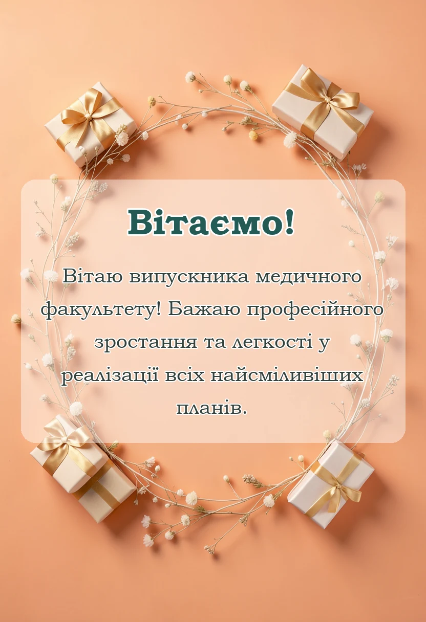 листівка з побажанням - привітання з отриманням диплому медика