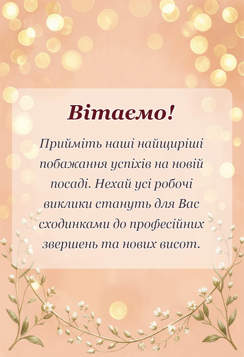 вітальна листівка - привітання з першим робочим днем в прозі