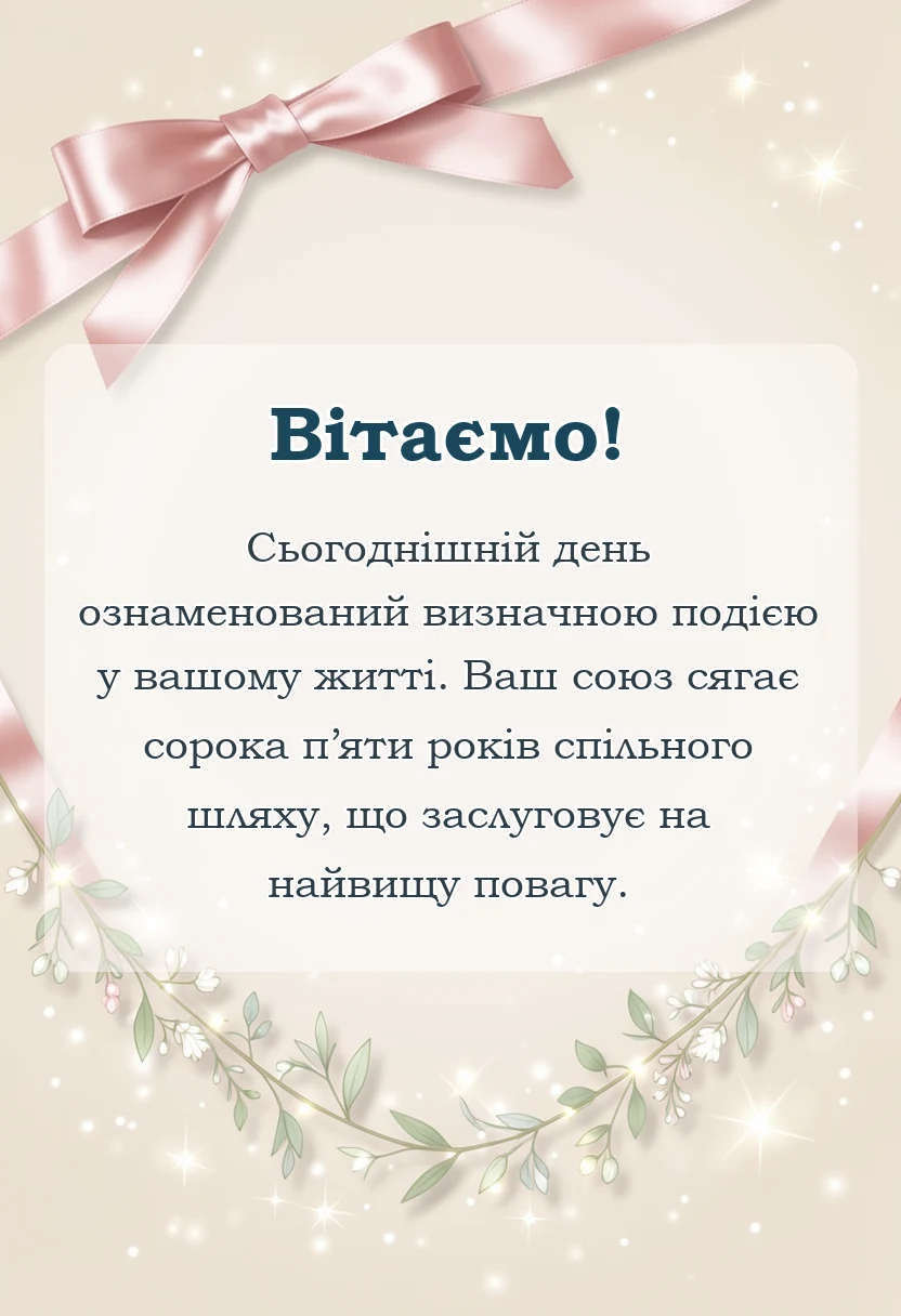 листівка з побажанням - вітання з 45 річницею весілля проза