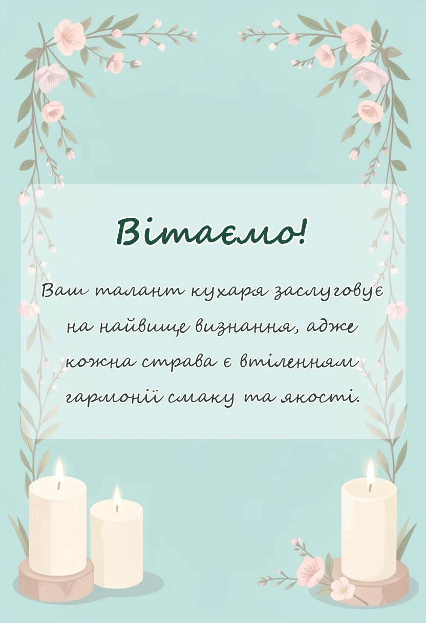 листівка з побажанням - подяка кухарю своїми словами