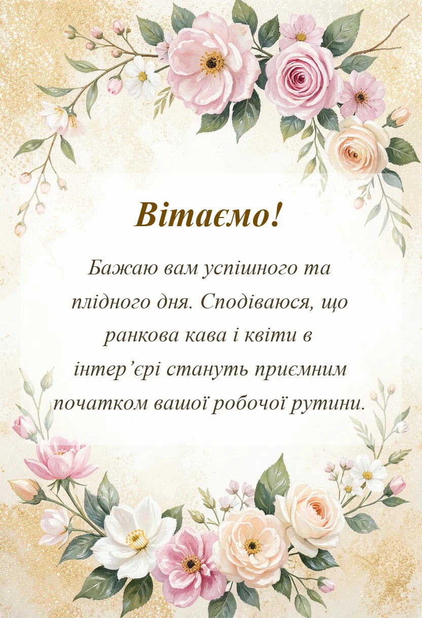 вітальна листівка - привітання доброго ранку кава і квіти