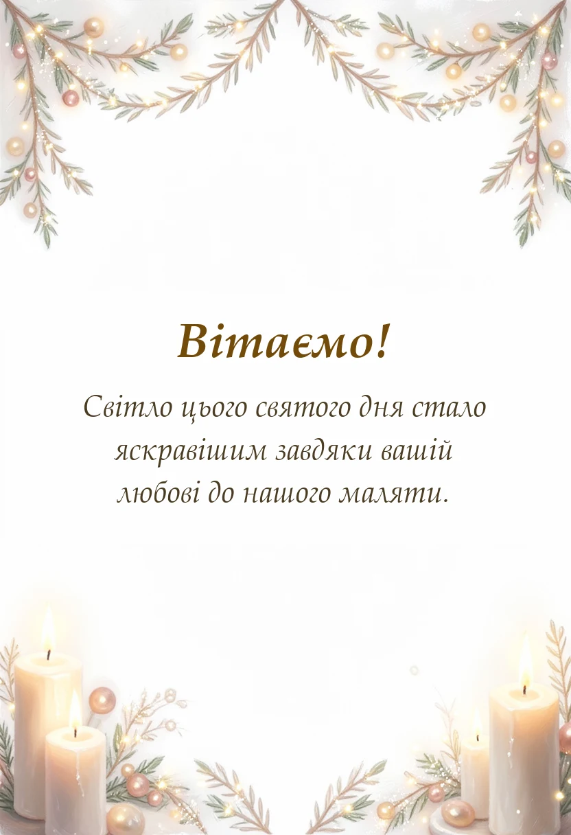вітальна листівка - подяка за хрещення дитини