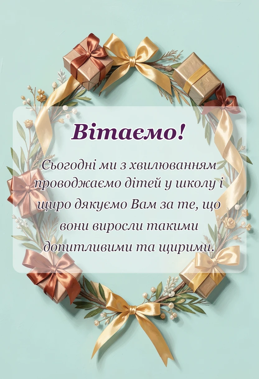 листівка з побажанням - подяка вихователю від батьків на випуск