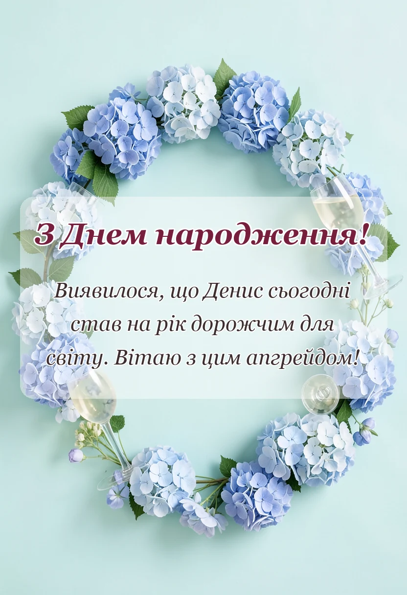 красива листівка: привітання з днем народження денису