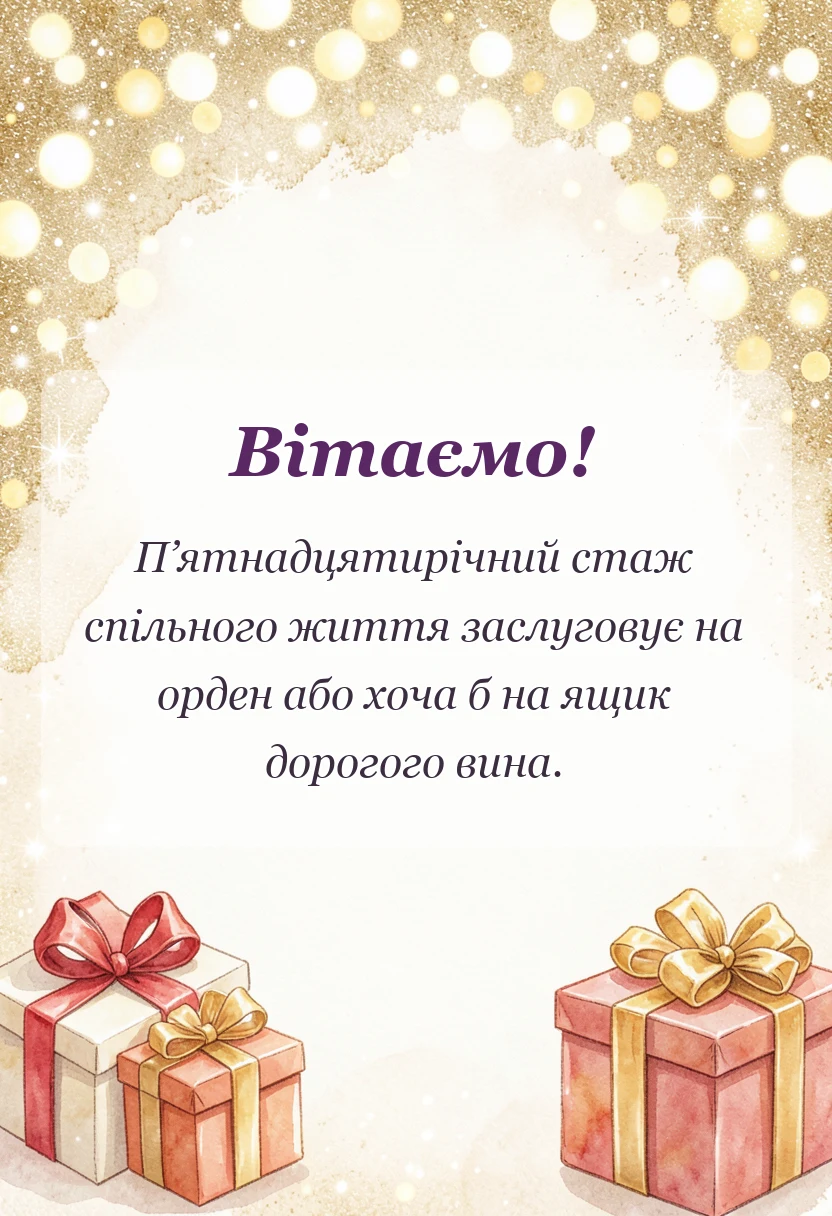 вітальна листівка - привітання оригінальні скляне весілля 15 років