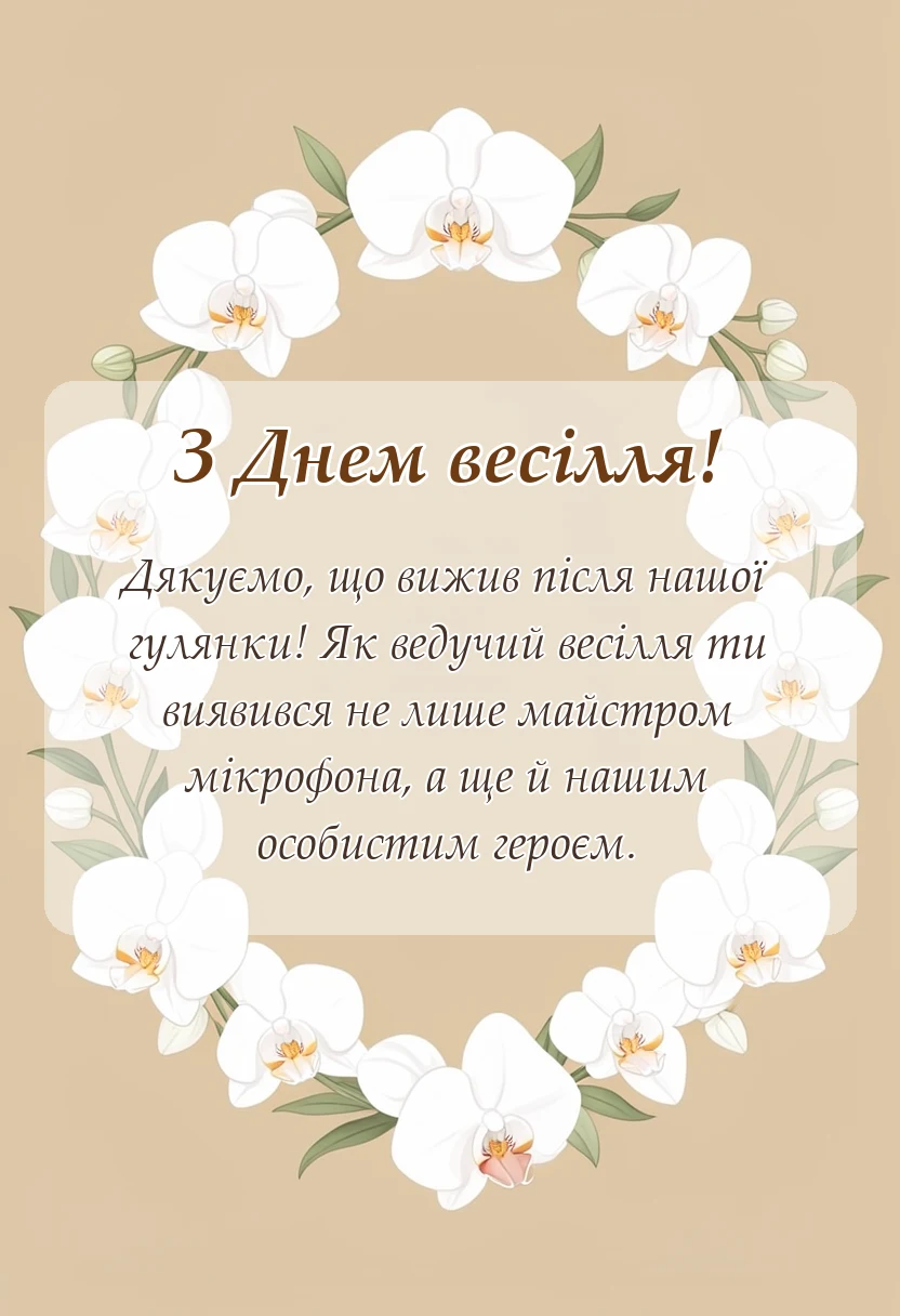 вітальна листівка - привітання ведучому на весілля своїми словами