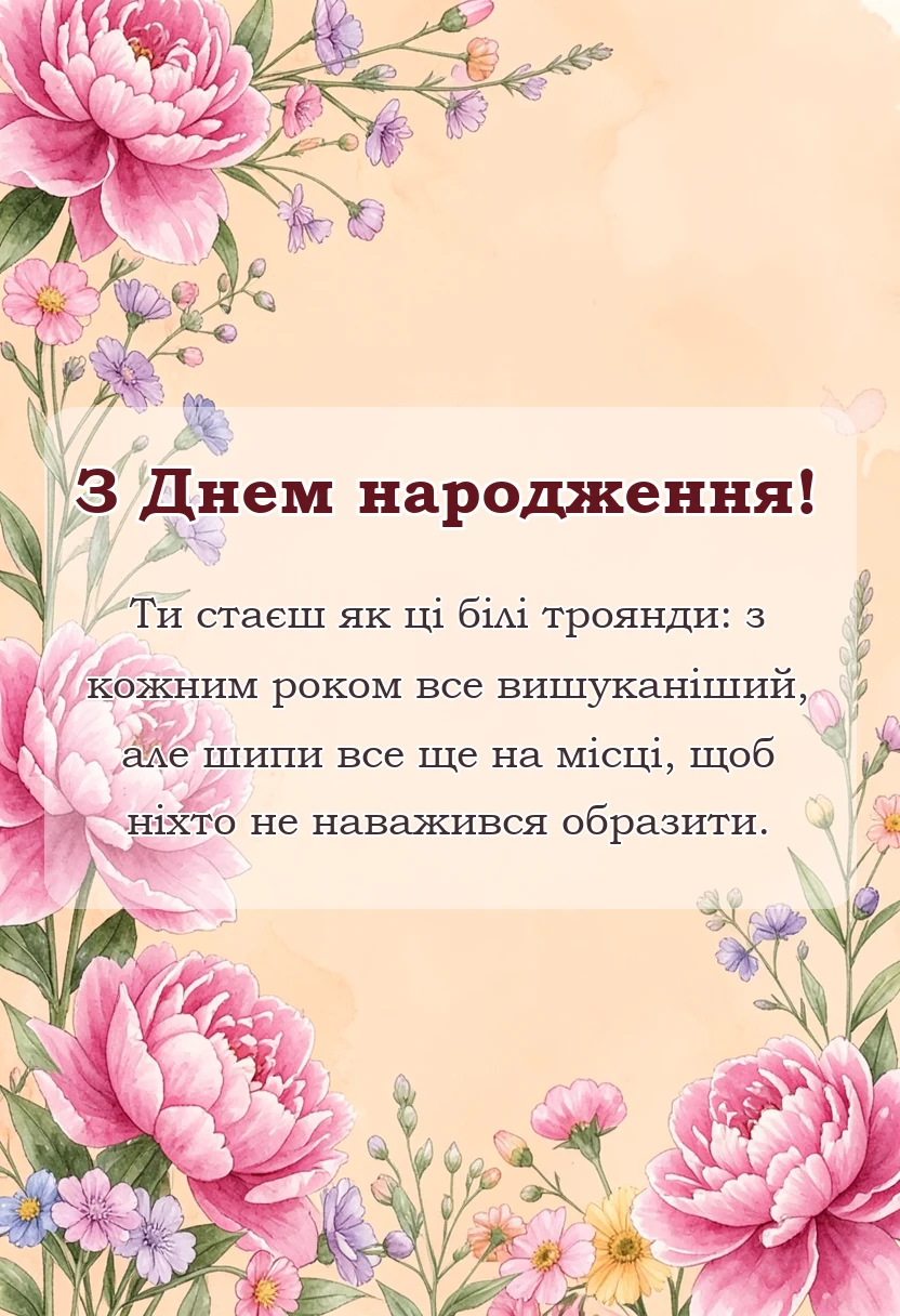 красива листівка: білі троянди з днем народження