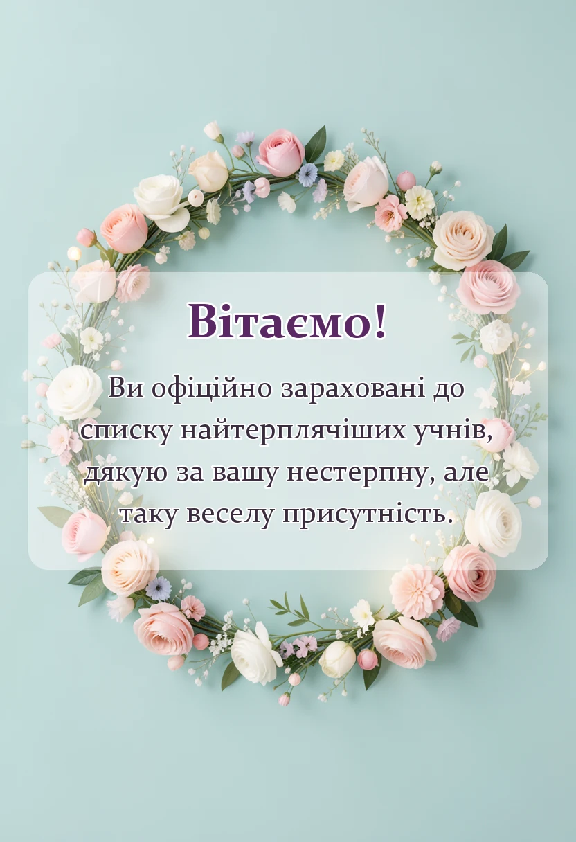 листівка з побажанням - слова подяки учням за навчання