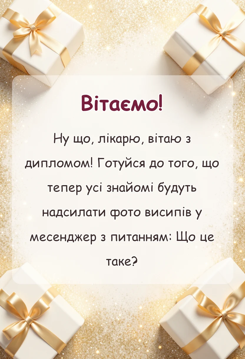 вітальна листівка - привітання з отриманням диплому медика