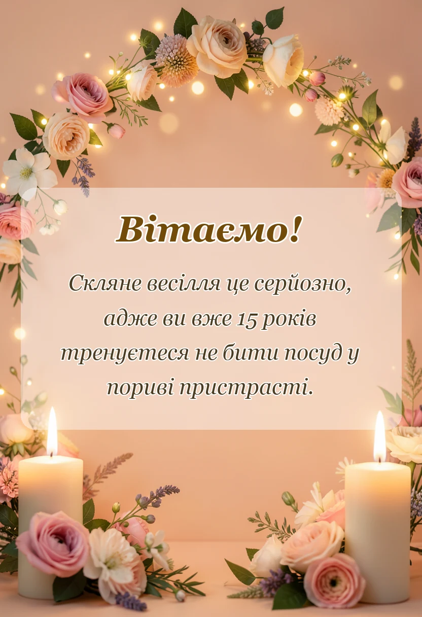 унікальна листівка - привітання оригінальні скляне весілля 15 років