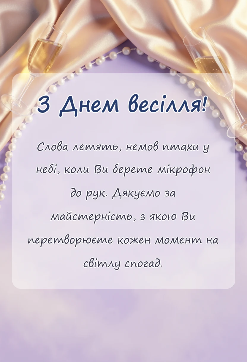 красива листівка: привітання ведучому на весілля своїми словами