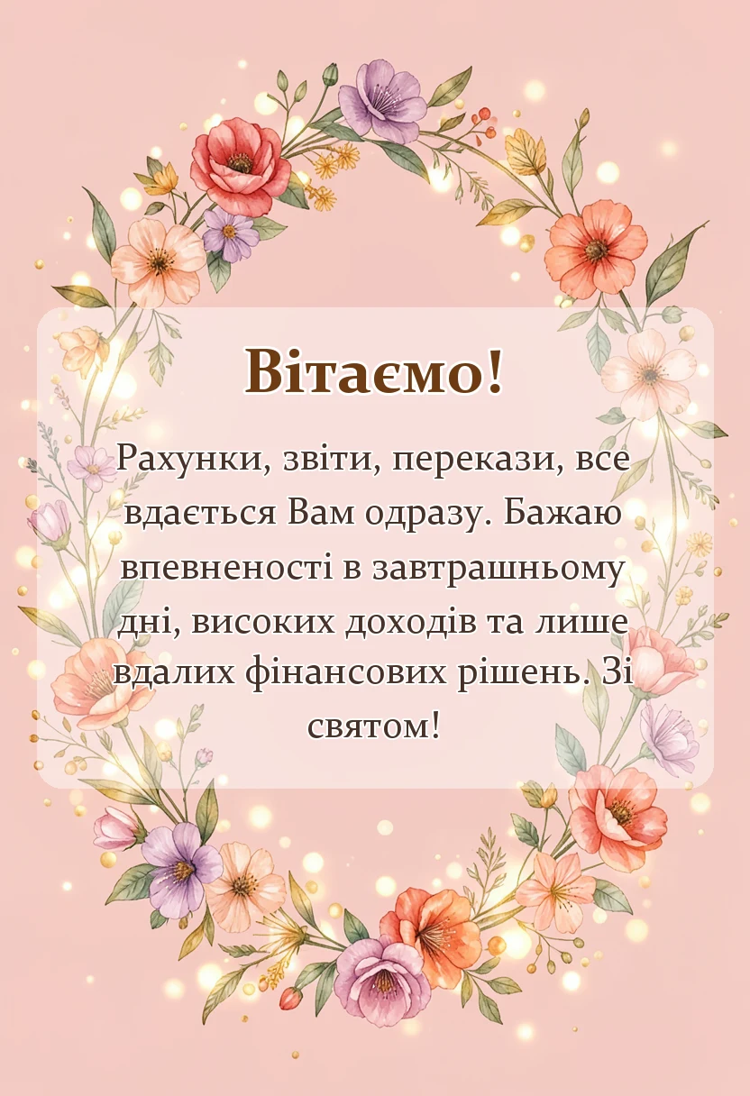 листівка з побажанням - привітання з днем банківського працівника