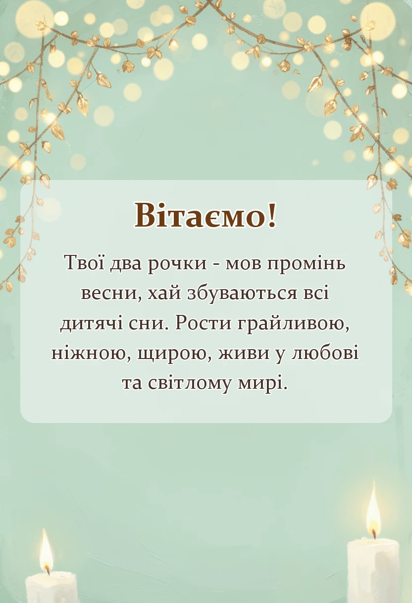 святкова картинка: привітання з днем народження 2 роки дівчинці
