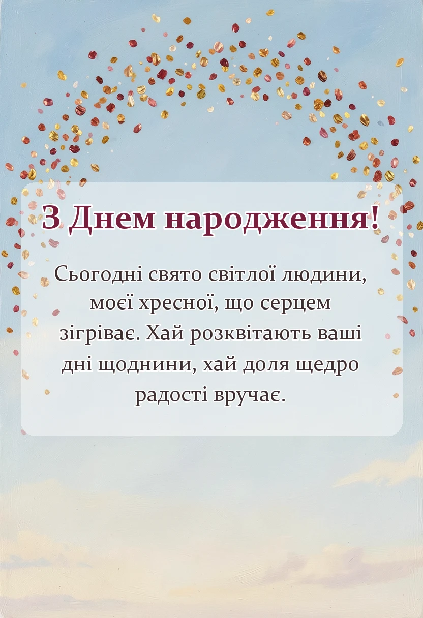 листівка з побажанням - привітання з днем народження хресній