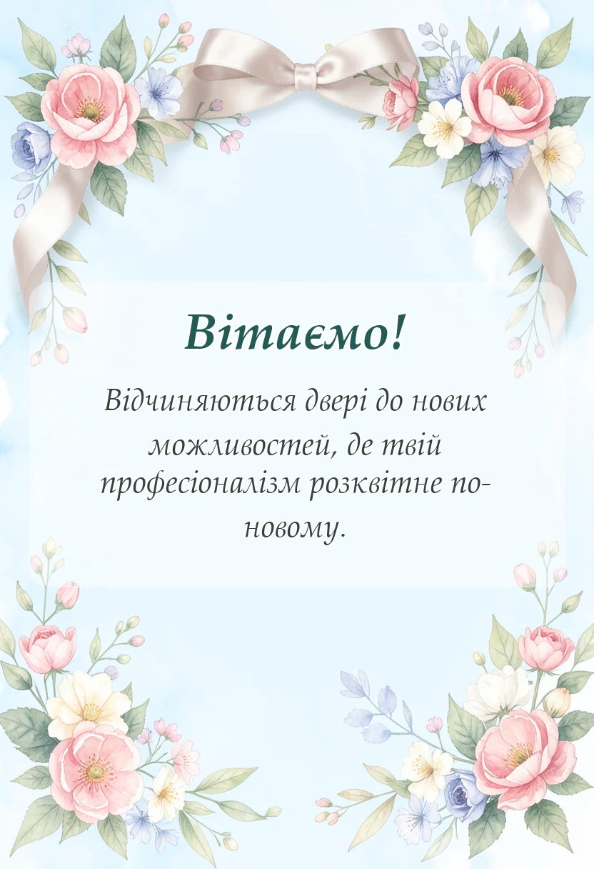 унікальна листівка - привітання з першим робочим днем в прозі