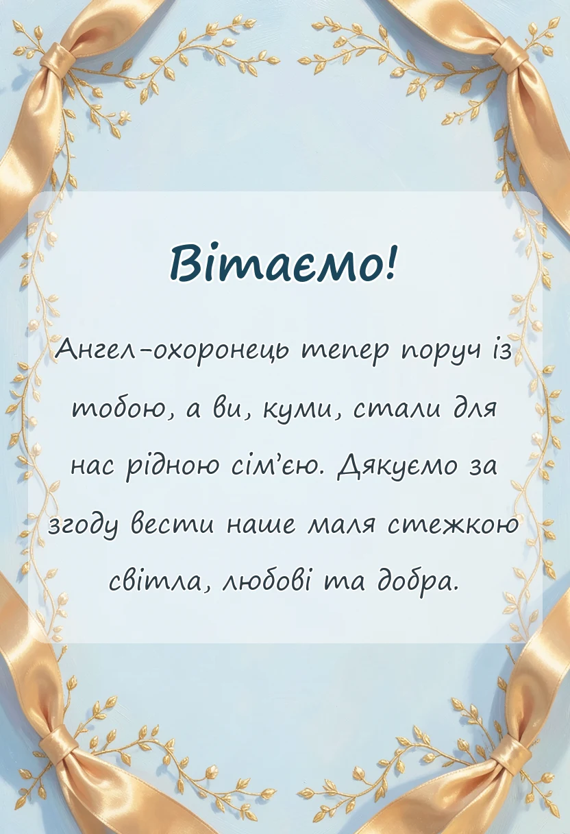 святкова картинка: подяка за хрещення дитини