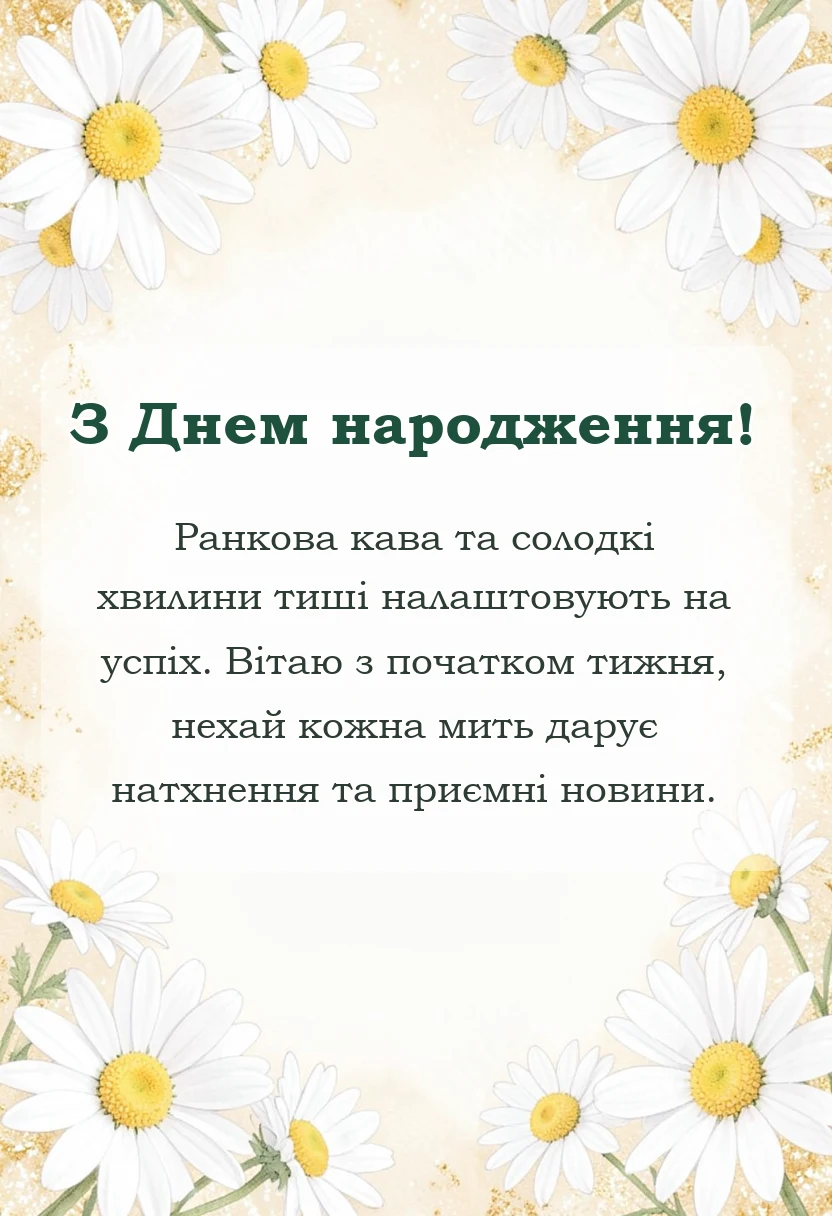 листівка з побажанням - привітання доброго ранку гарного початку тижня