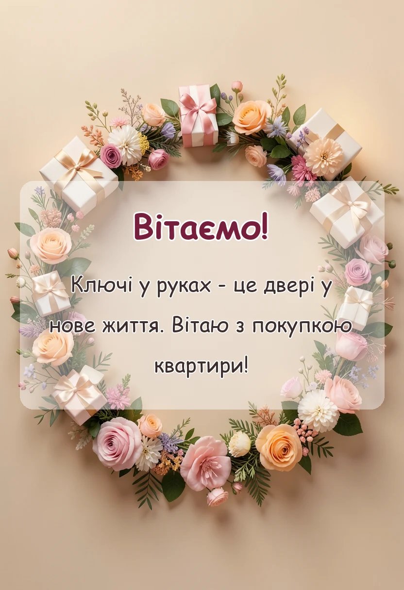 унікальна листівка - привітання з покупкою квартири