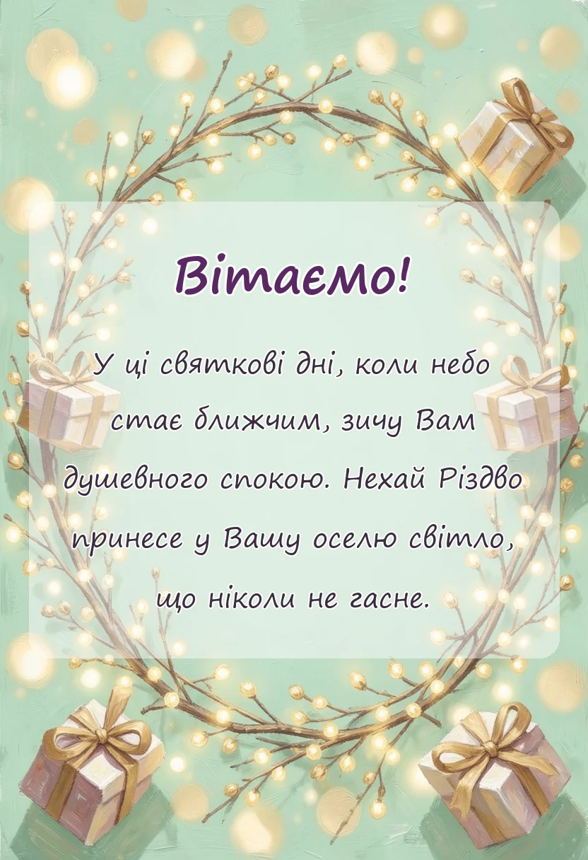 листівка з побажанням - привітання з різдвом христовим