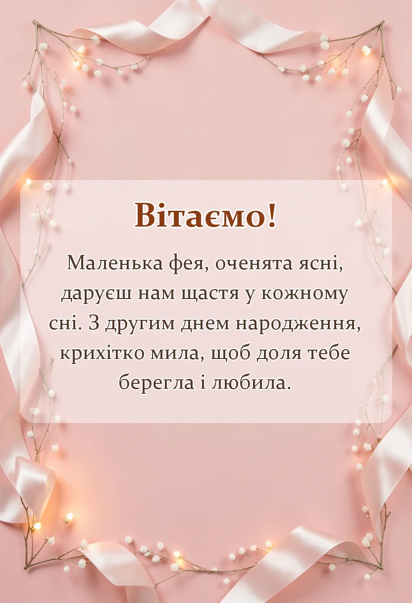 листівка з побажанням - привітання з днем народження 2 роки дівчинці