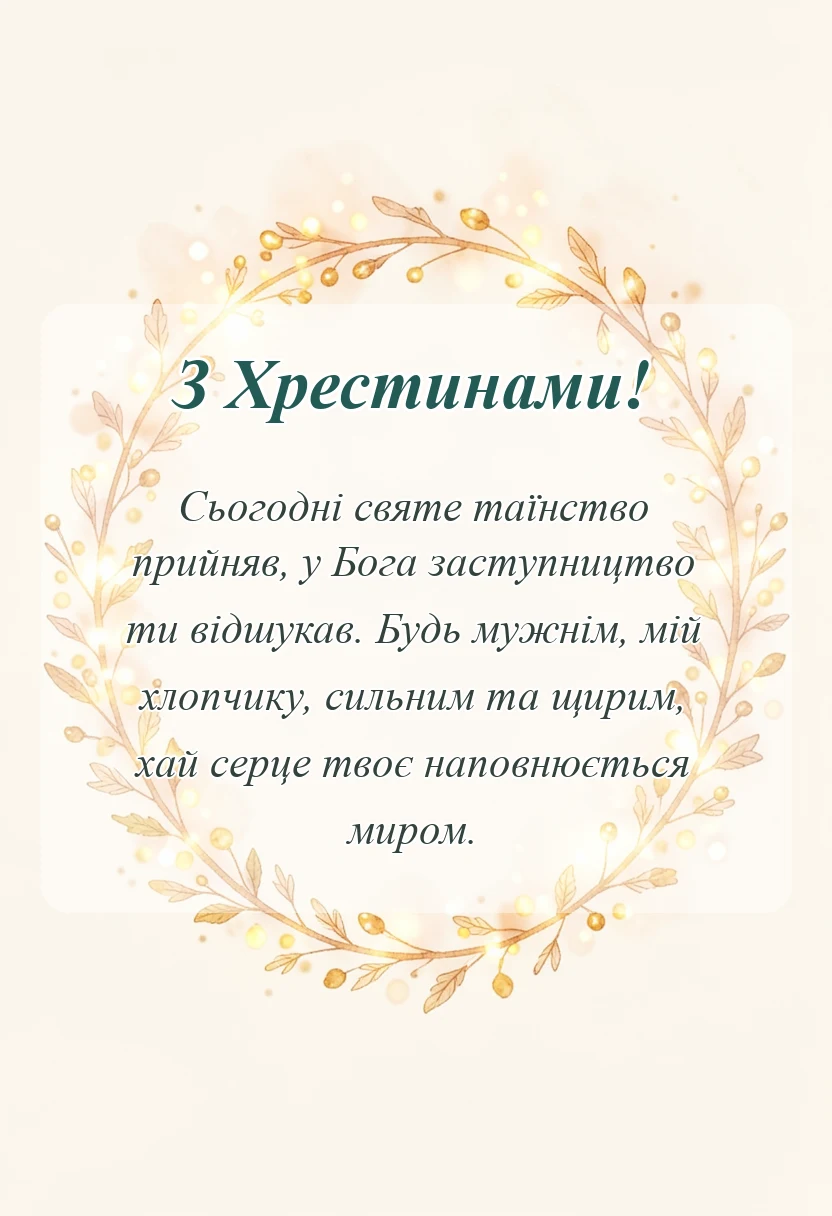 вітальна листівка - побажання похреснику на хрестини