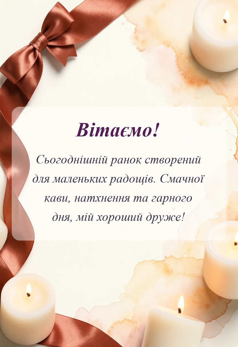 красива листівка: побажання доброго ранку смачної кави і гарного дня