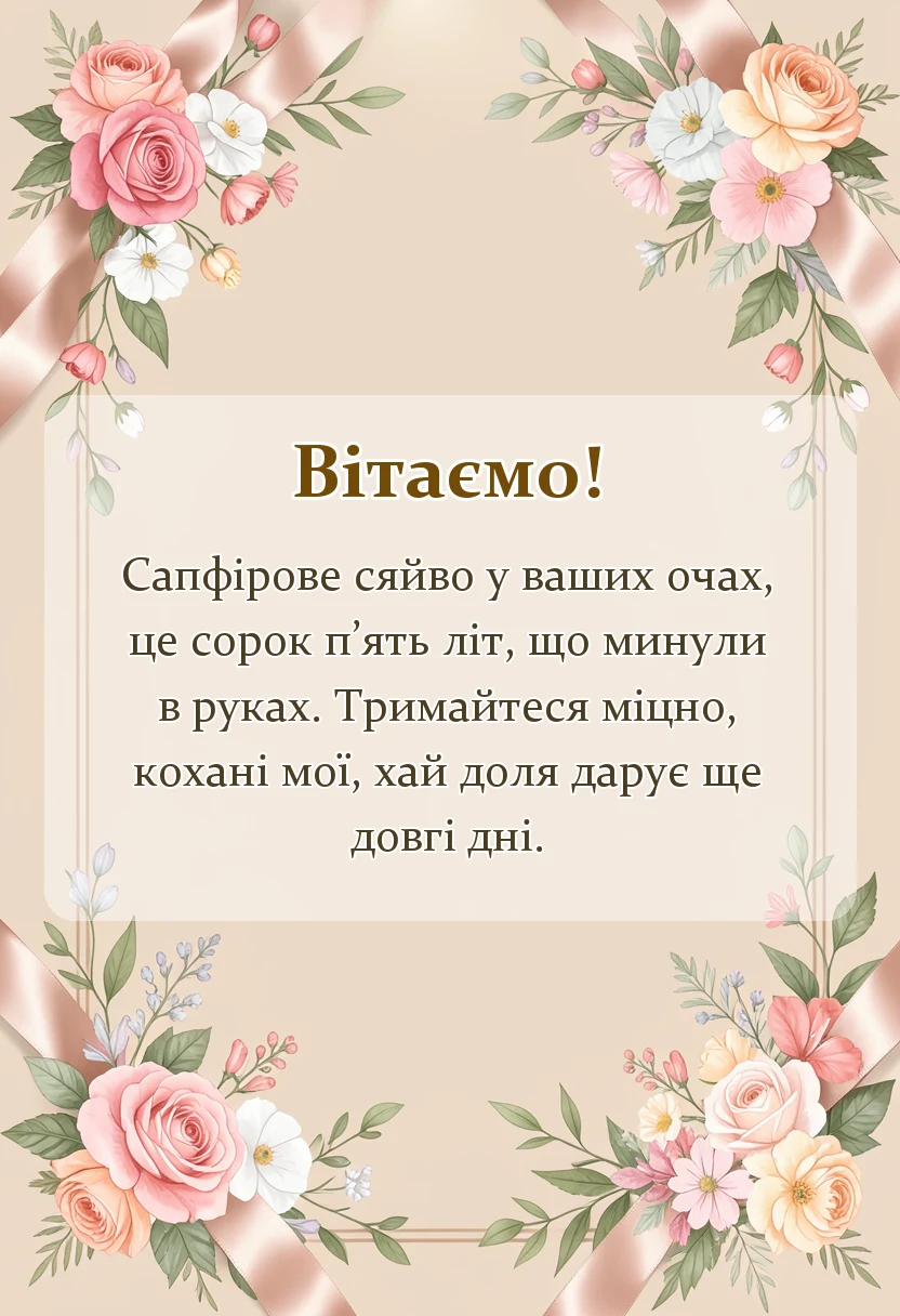 красива листівка: картинки з річницею весілля 45 років