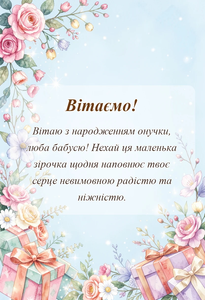 листівка з побажанням - вітання з народженням онучки