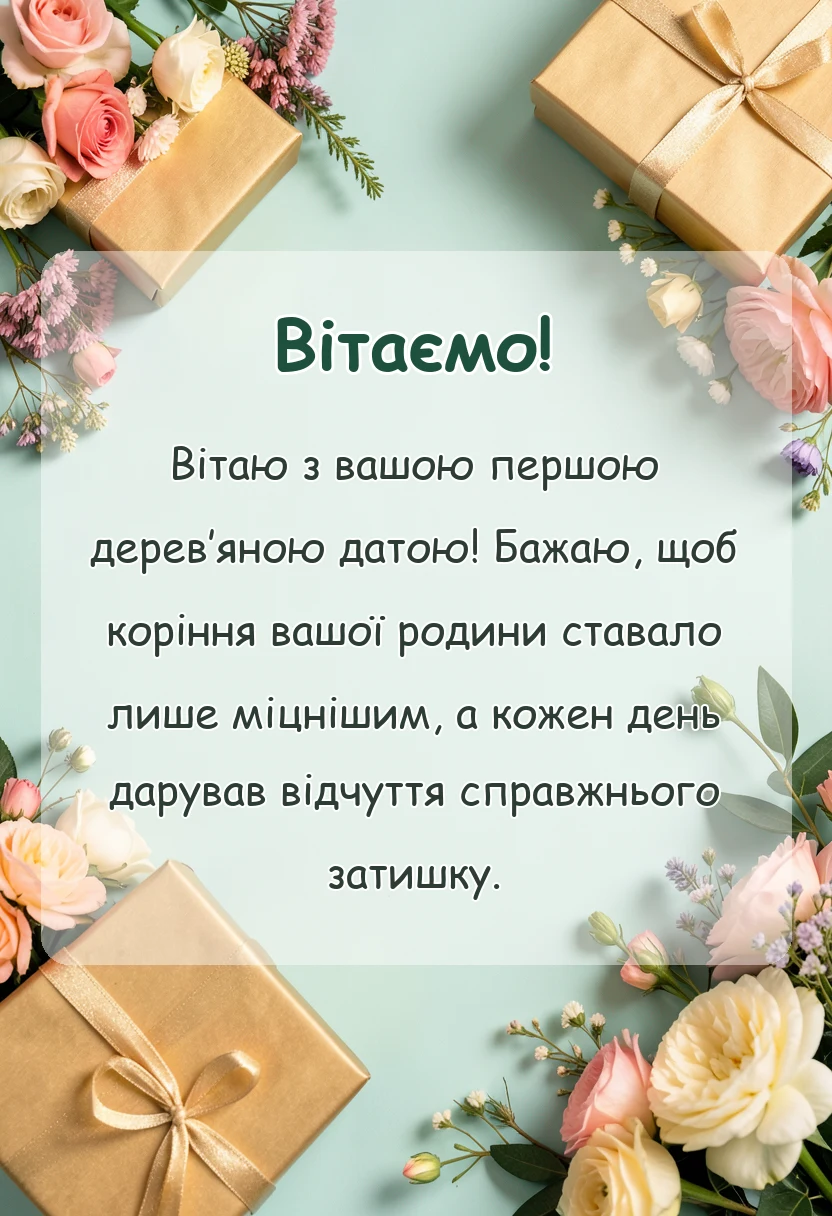 унікальна листівка - привітання з дерев'яним весіллям своїми словами