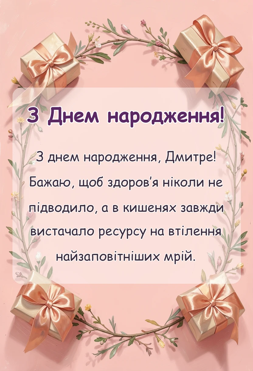 унікальна листівка - привітання з днем народження дмитру
