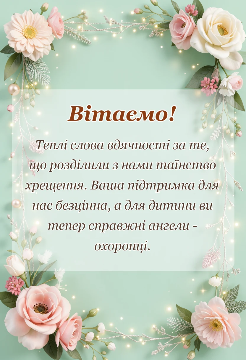 унікальна листівка - подяка за хрещення дитини