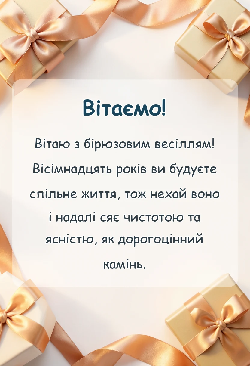 красива листівка: привітання з 18 років весілля