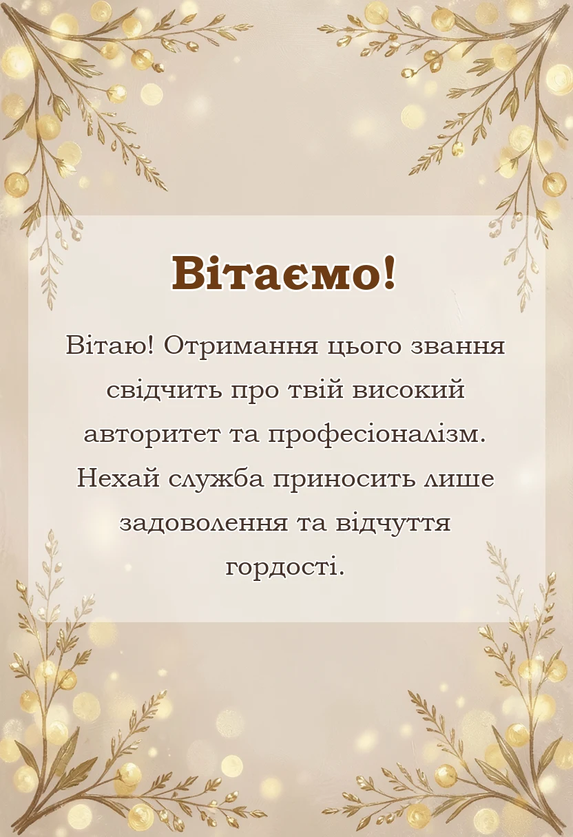 унікальна листівка - привітання з підвищенням звання