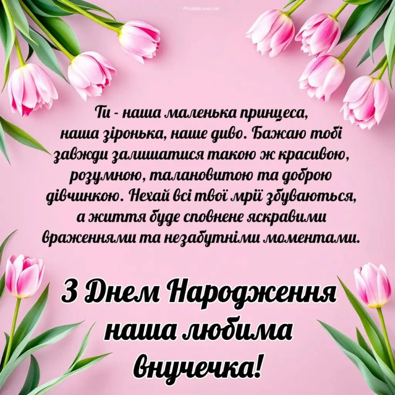 Картинка з привітанням на день народження внучки.