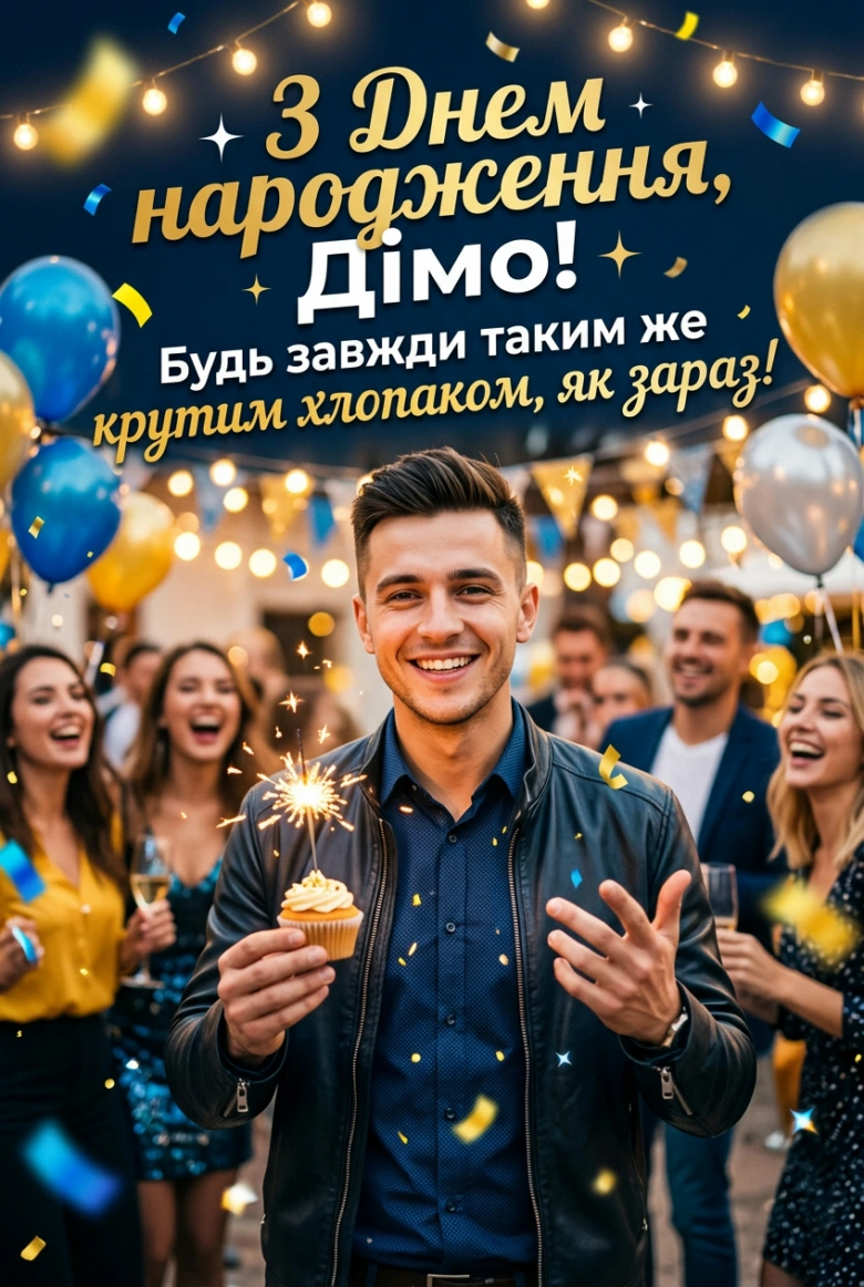 Чоловік тримає торт із феєрверком на день народження.