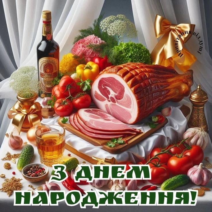 Святковий стіл з м'ясом та овочами для дня народження.