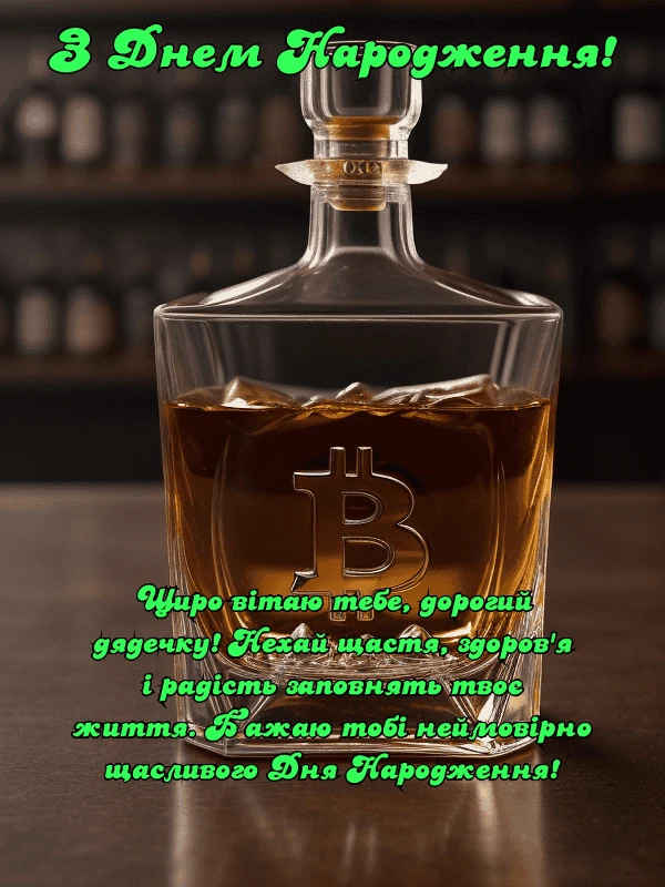 Вітання з днем народження дядькові у вигляді віскі в графіні.