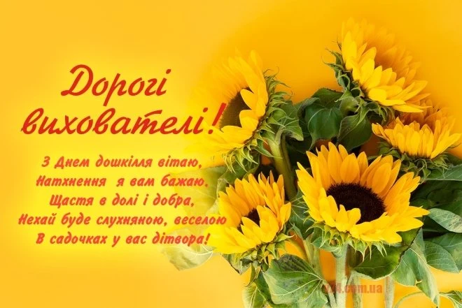 Жовті соняшники та привітання вихователям з днем дошкіля