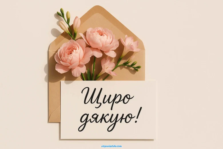 Картка з квітами та написом Щиро дякую українською